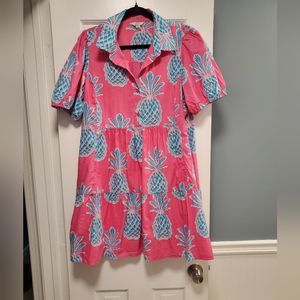 crown & ivy Pink Short Sleeve Pineapple Print Dress